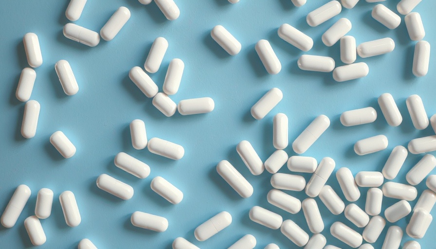 White pills on a blue background highlighting antibiotic resistance and cultivated meat.