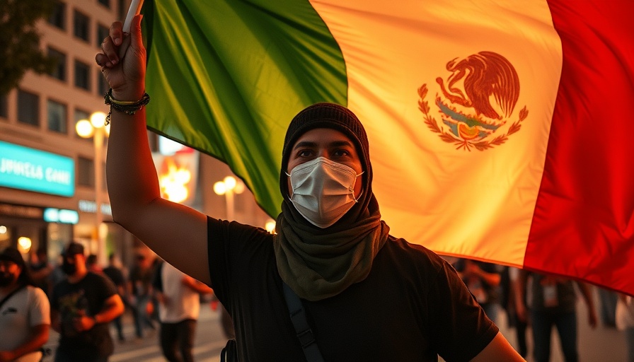 Los Angeles immigration protests with protester waving Mexican flag.