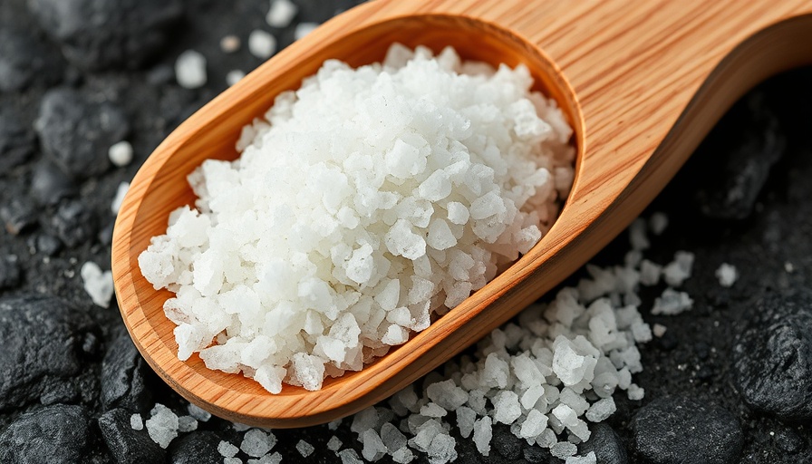 Potassium chloride crystals in wooden scoop for dietary balance.