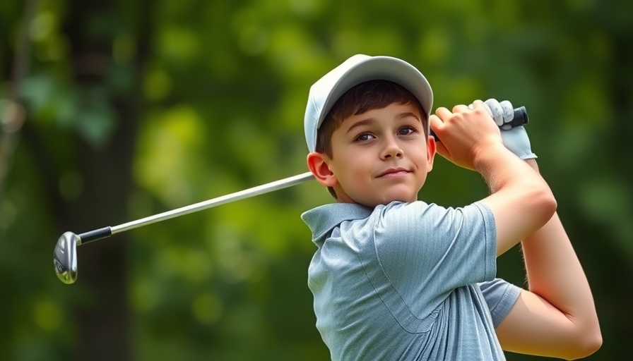 Cretin-Derham Hall State Golf Champion swinging club in lush greenery.