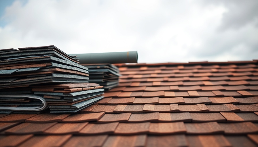 Roofing materials stacked on a Lakeville townhome association roof.