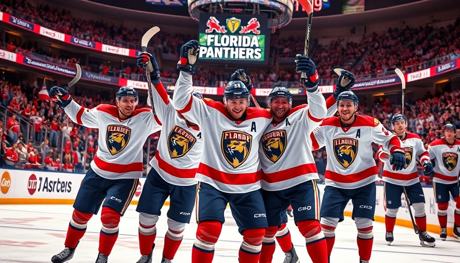 Florida Panthers players celebrating during a game, capturing team spirit.