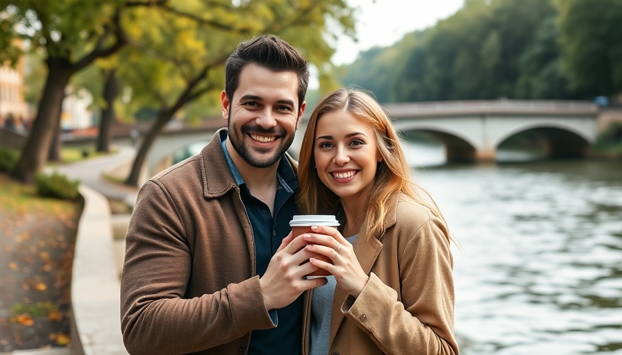 Smiling couple outdoors by river for Mark Hortman remembrance.