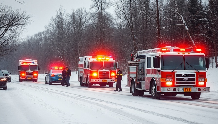 Emergency response vehicles in Aurora on snowy street during winter operation.