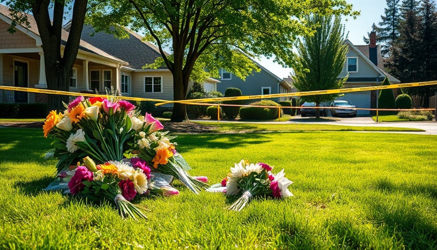 Memorial flowers behind police tape in Minnesota shooting scene