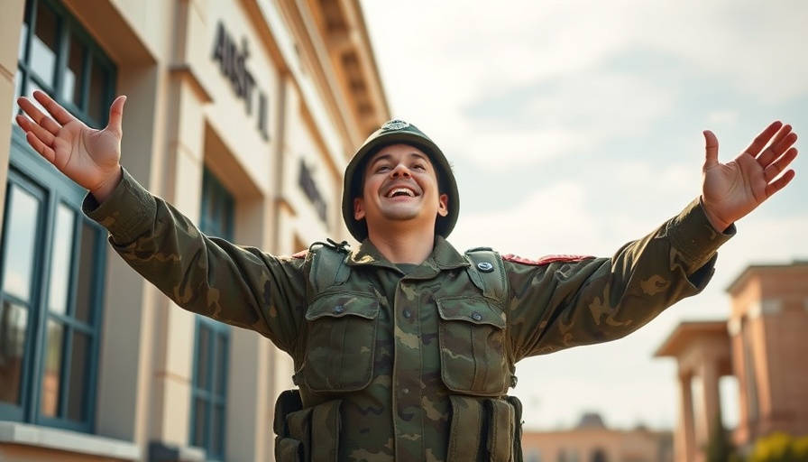 Soldier joyfully celebrating return, BTS returns from military service.