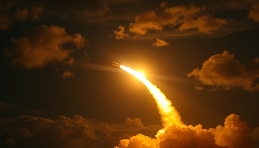 Intense missile launch illuminating sky, symbolizing conflict.