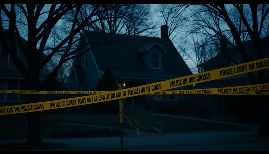 Suburban house crime scene with police tape at night.