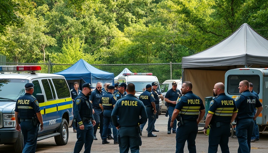 Idaho officers gather at a command post in a forested scene.