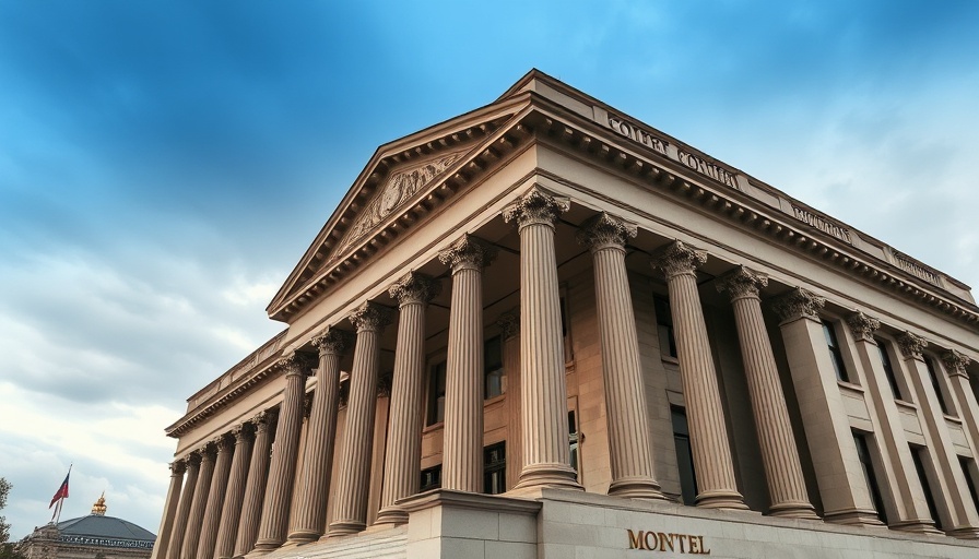 Historic courthouse building with grand columns under a cloudy sky.