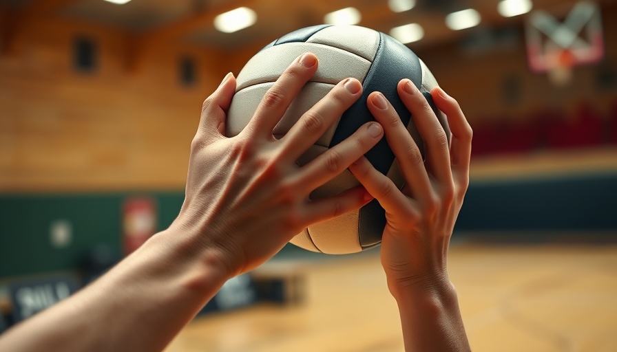 Volleyball being set by hands in a blurred background.