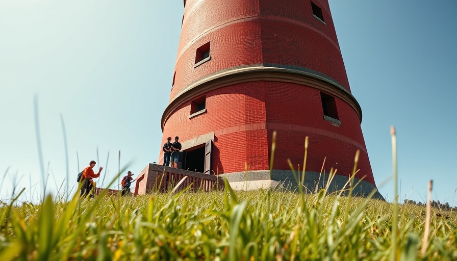 Two Harbors Lighthouse with red brick tower and rope activity.