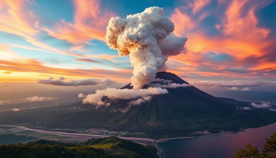 Volcanic eruption of Mount Lewotobi affecting Bali flights, colorful sky.