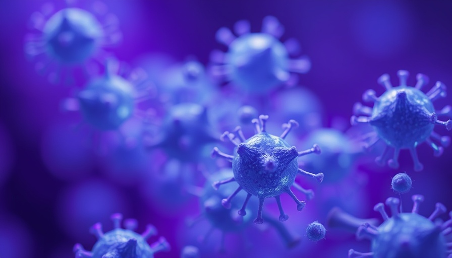 Close-up of glowing blue cells in a vibrant background.