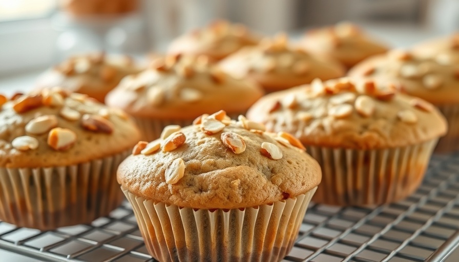 Fluffy almond flour muffins topped with nuts on a cooling rack.