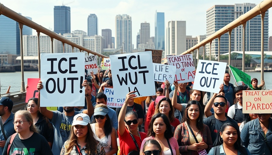 Protest against immigration raids on a bridge in Southern California.