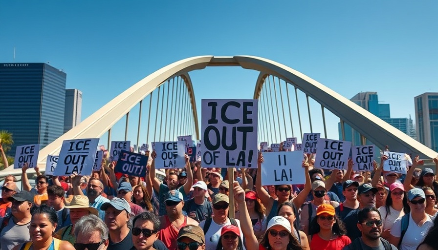 Protesters against ICE gathering on a Southern California bridge.