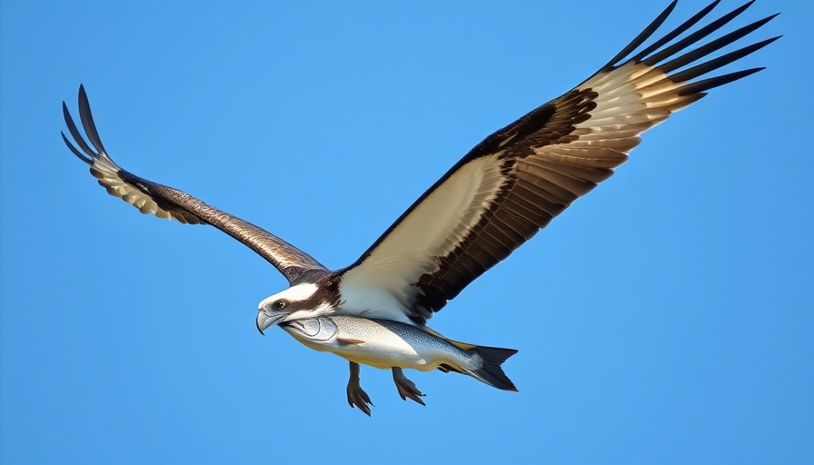Osprey carrying fish, overfishing impact on osprey chicks.