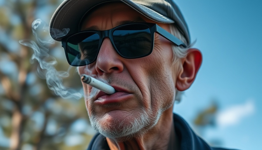 Older man smoking a cigarette outdoors, blurred trees background, laws applied based on who is in power.
