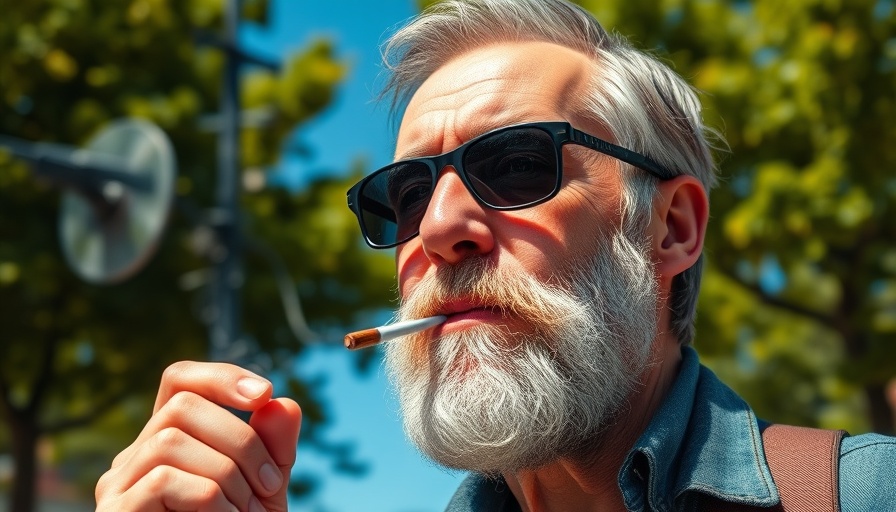 Older man wearing sunglasses smoking in public, selective enforcement.