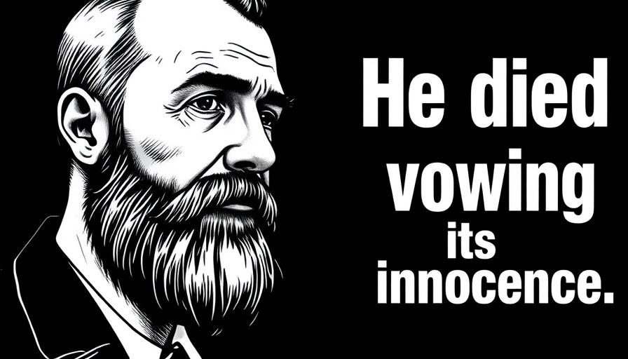 Illustration of man with text about innocence vow.