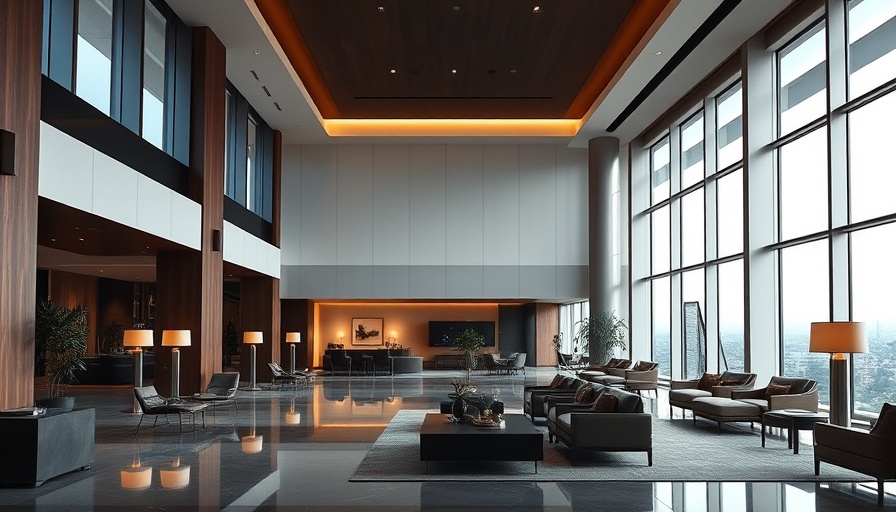Modern luxury hotel lobby showcasing elegant interior design.