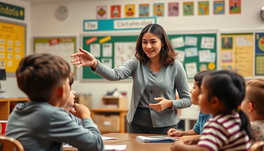 Teacher engaging with young students in Minnesota classroom.