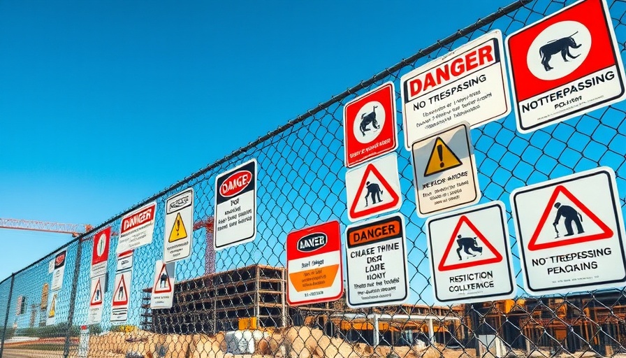 Warning signs on Rice Creek Commons development site fence.