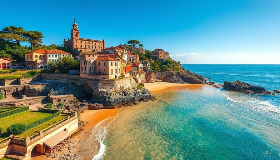Picturesque Spain and Portugal travel destination with historic coastal town.