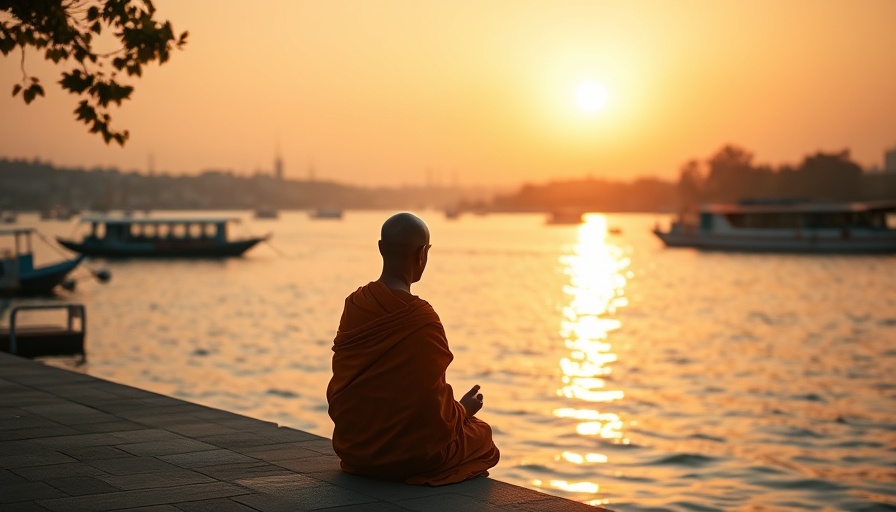 Monk meditating by river as India resumes tourist visas to Chinese nationals.