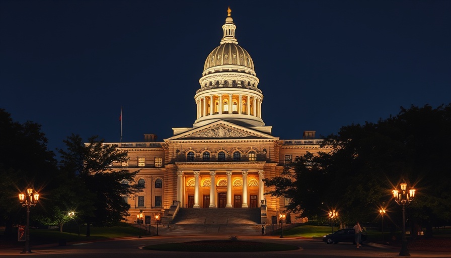 Minnesota State Capitol building at night, majestic and illuminated.