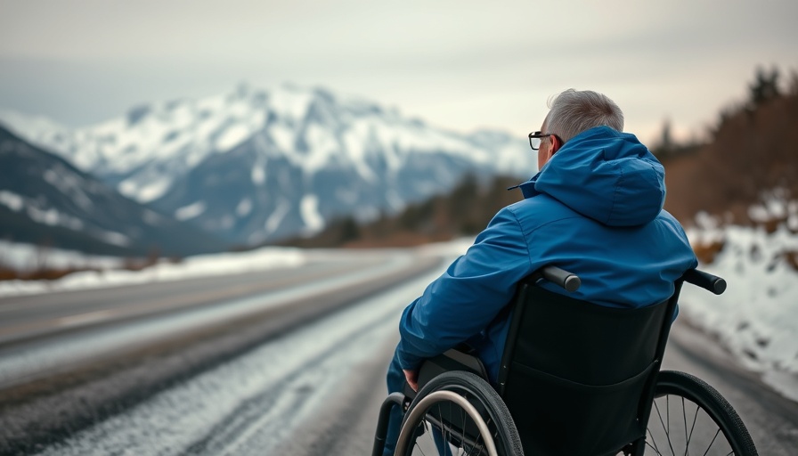 European Blue Badge parking scheme: person in wheelchair with mountain view.