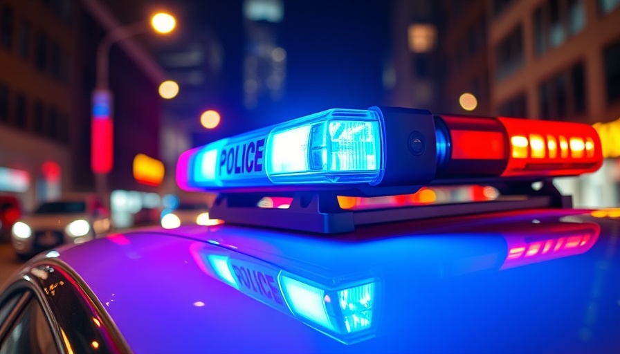 U.S. Highway 53 Patrol Crash: Red and blue police lights shining at night.