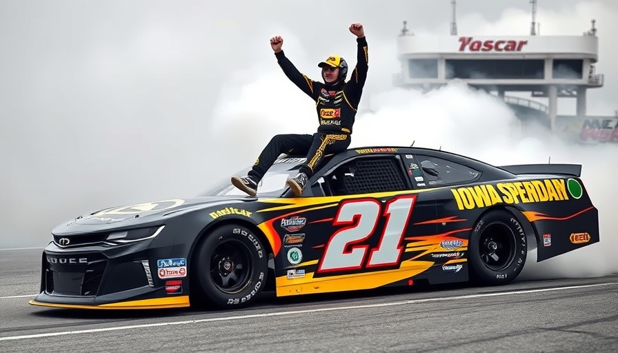 NASCAR driver celebrates victory at Iowa Speedway in dramatic burnout.