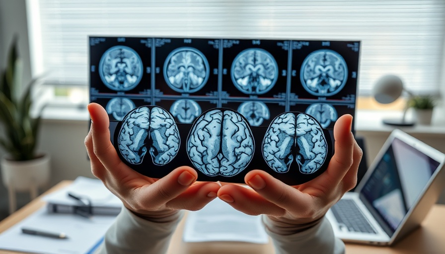 MRI scans held over desk with laptop, highlighting cognitive health.