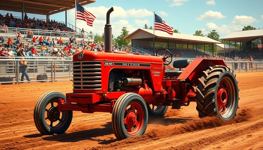 Vintage tractor at Carlton County Fair 2025, pulling sled on dirt track.