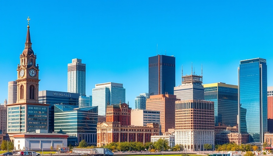 Minneapolis skyline featuring historic and modern buildings, elections backdrop.