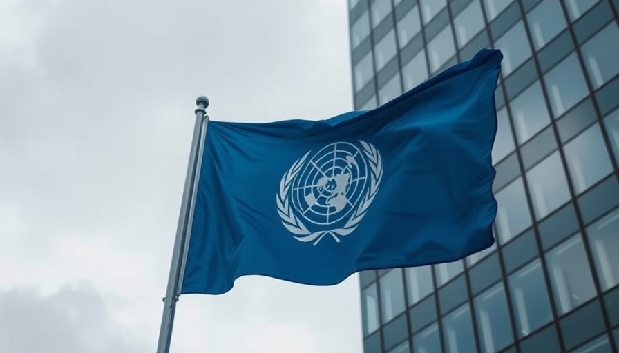 UN flag waving against a glass building, symbolic representation, related to Taliban investigation death threats Afghan women UN.