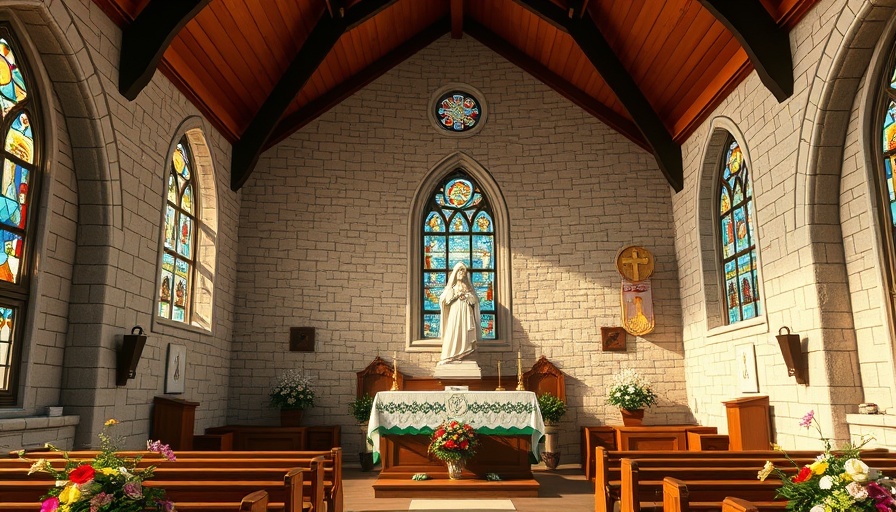 Interior of Grasshopper Chapel in Minnesota, featuring altar and statue.
