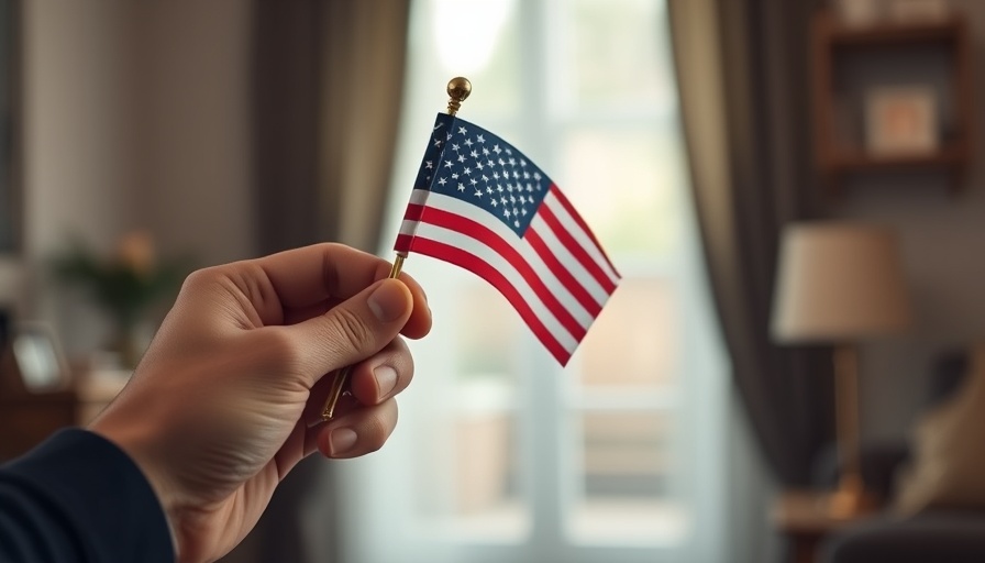 Immigrants expressing patriotism holding American flag