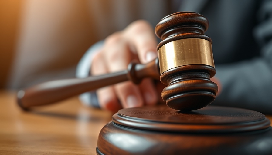 Close-up of a gavel on a desk shows focus on legal themes.