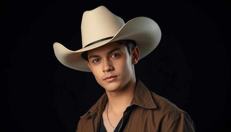 Lil Nas X posing confidently in a cowboy hat against a dark background.