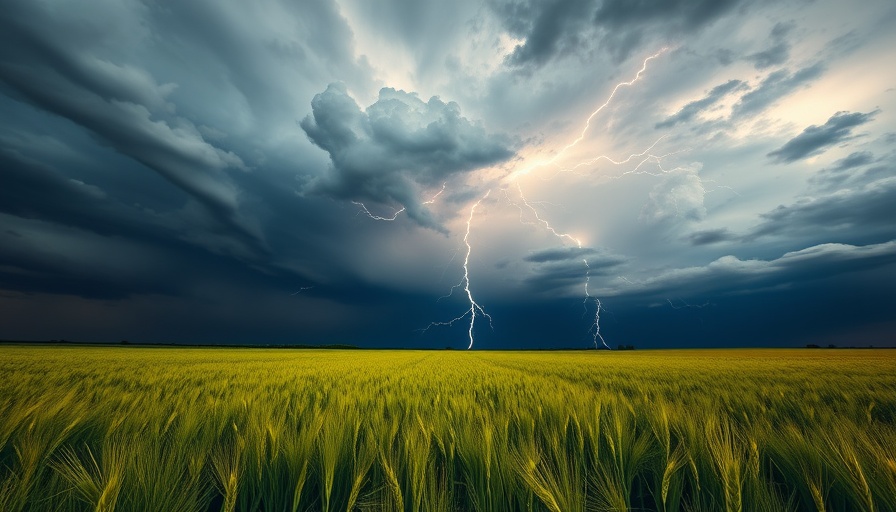 Stormy sky with lightning over Oregon wheat field.