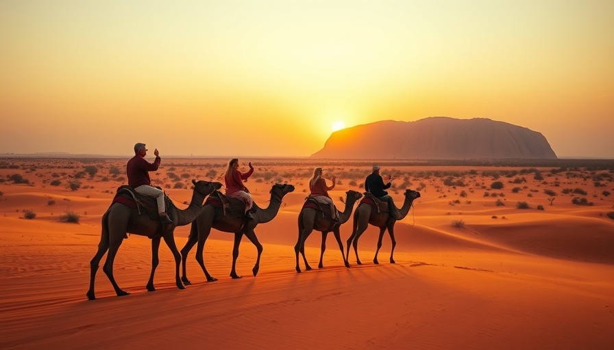 Scenic Uluru camel ride experience during sunset in the desert.