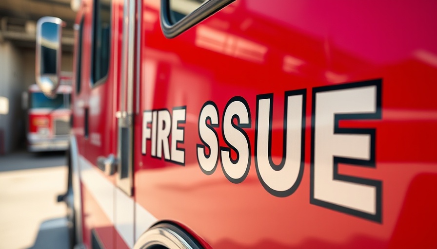 Red fire truck with 'FIRE RESCUE' text reflecting sunlight
