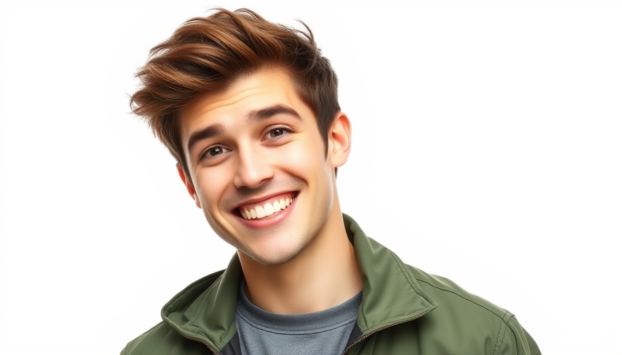 Casual young man in green jacket with playful expression in studio lighting.