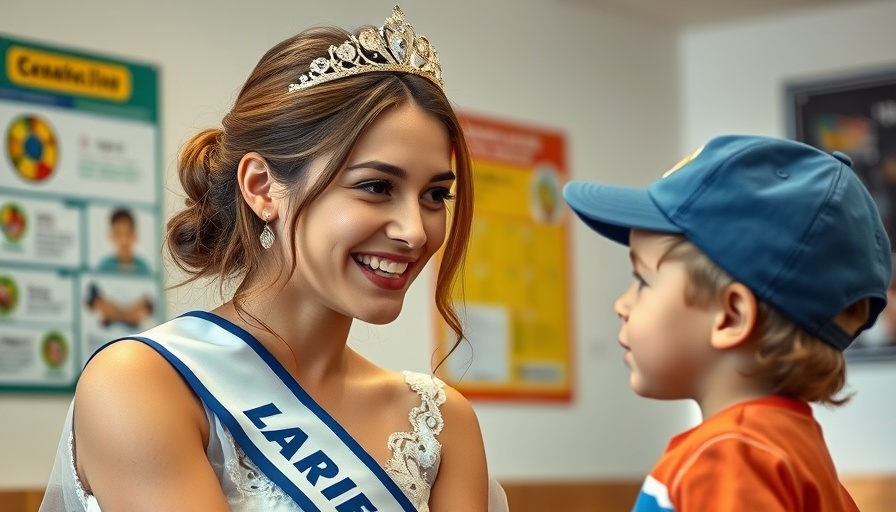 Princess Kay of the Milky Way 2025, engaged with a child at an event.