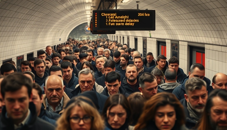 Commuters waiting on crowded platform due to severe delays on London Underground.