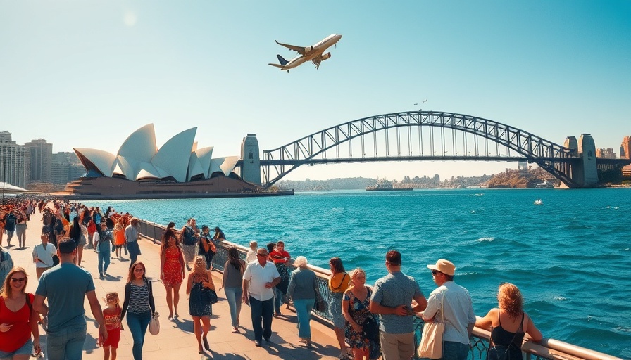 Sydney waterfront bustling with tourists, highlighting record tourism numbers in NSW.