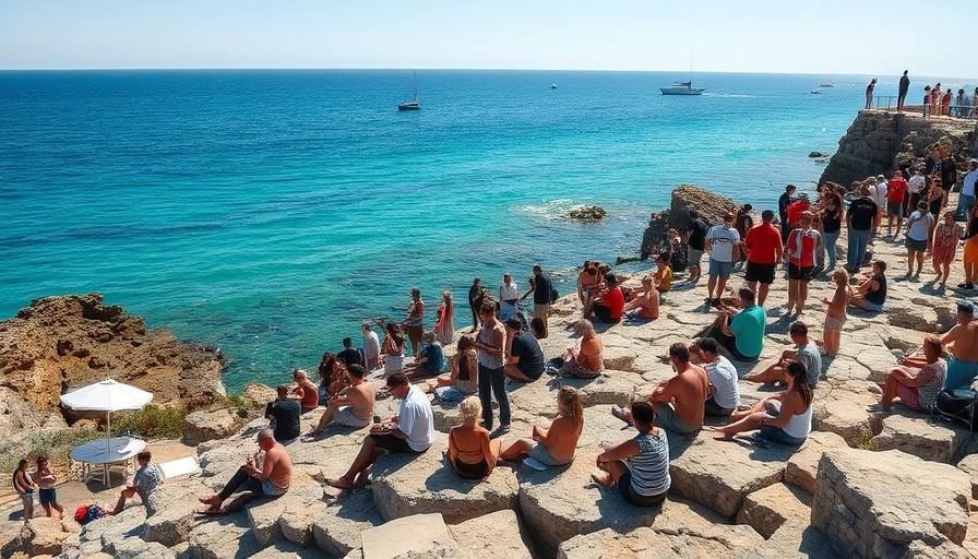 SON Estrella Galicia Posidonia festival by the sea with people gathered.